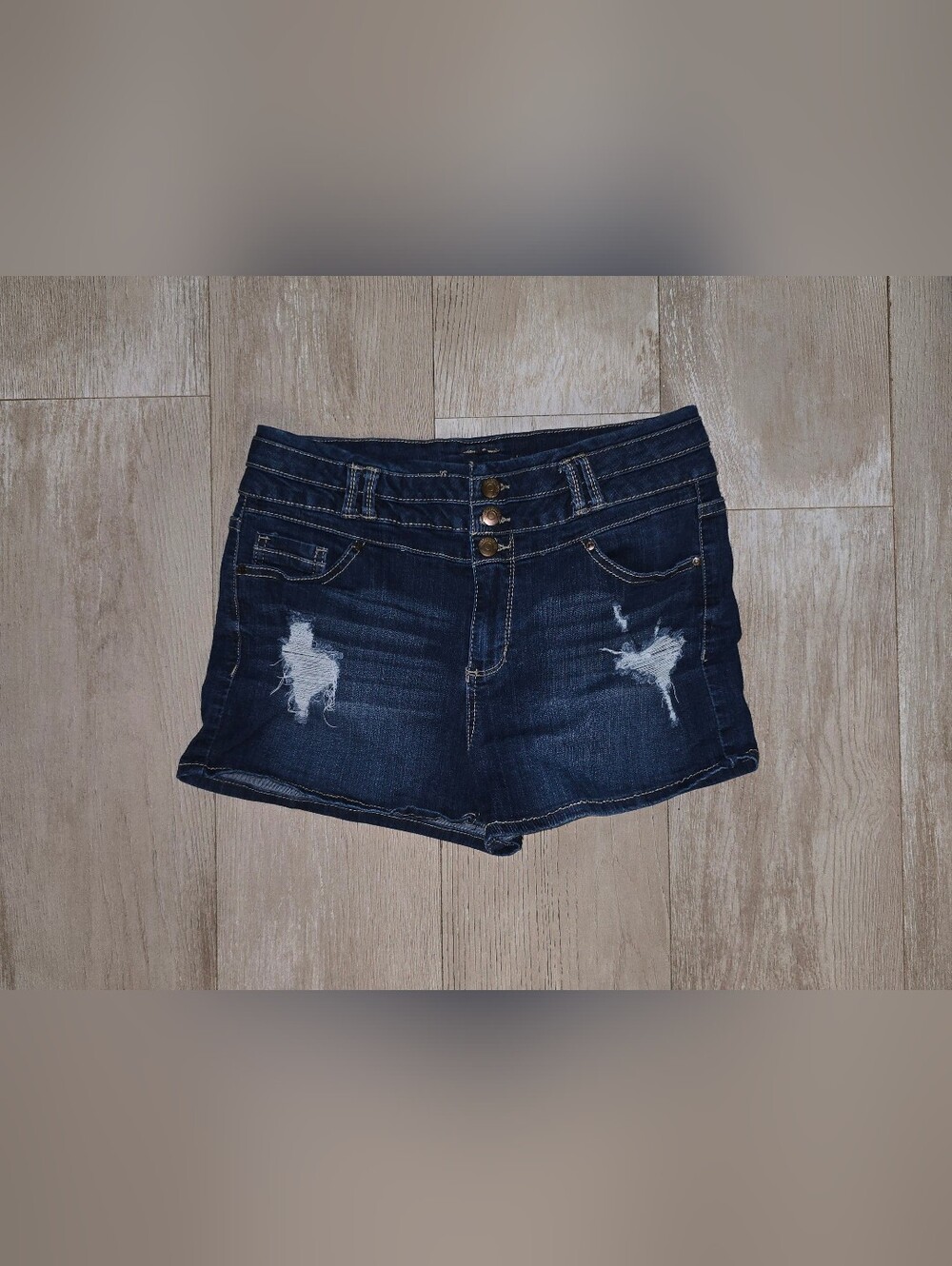 Blue Spice Dark Indigo Distressed Jean Shorts